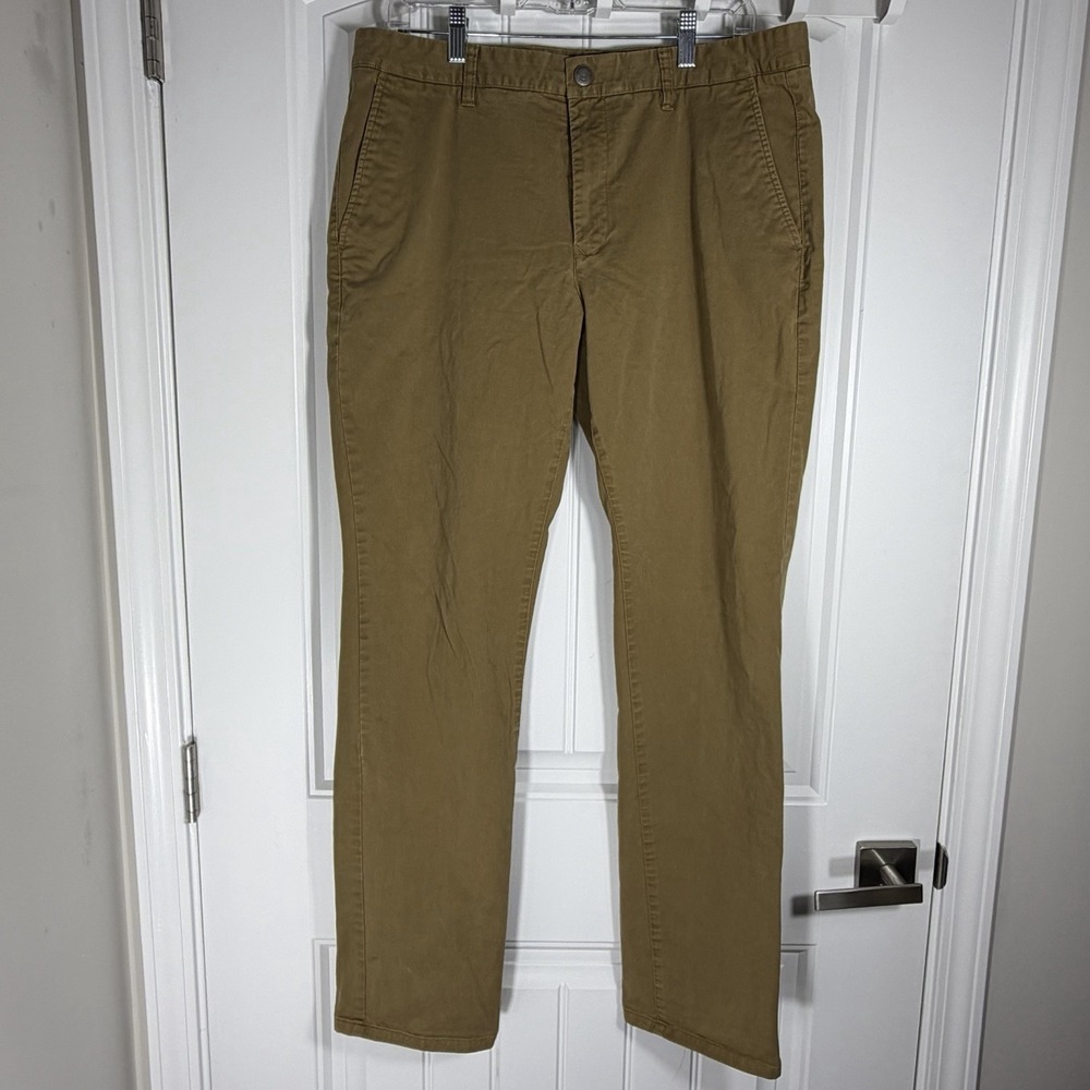 Bonobos Slim Stretch Chino Pants Brown Olive Men's Size 36x34 Casual Flat Front